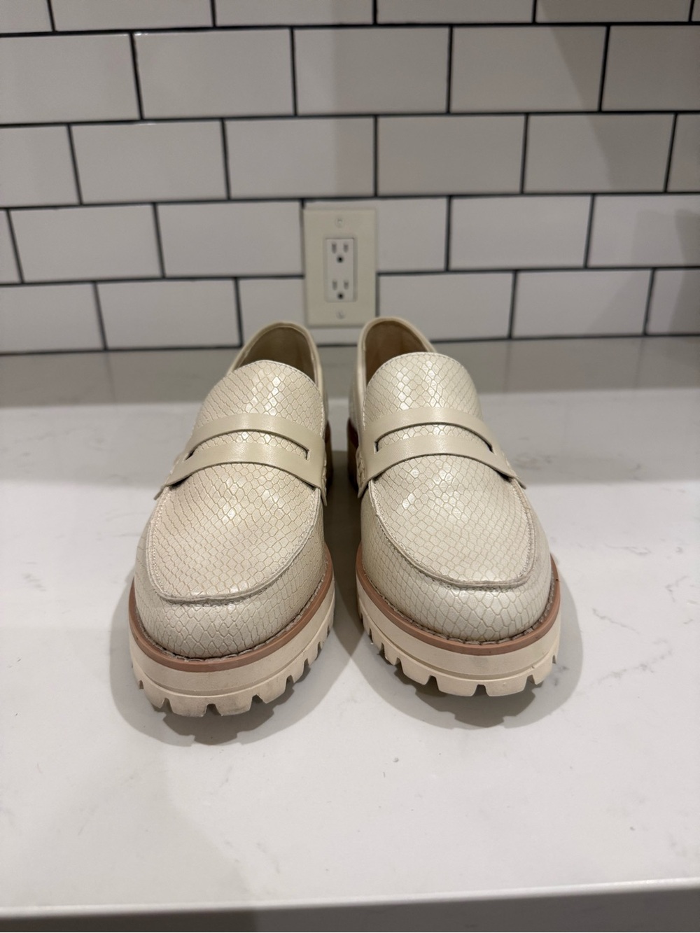 Dolce Vita Cream Textured Lug Sole Penny Loafers